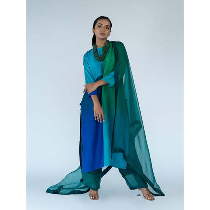 Meghna Panchmatia Green Ombre Kurta with Pants and Dupatta (Set of 3)