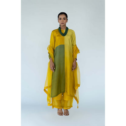 Meghna Panchmatia Mustard Ombre Kurta with Pants and Dupatta (Set of 3)