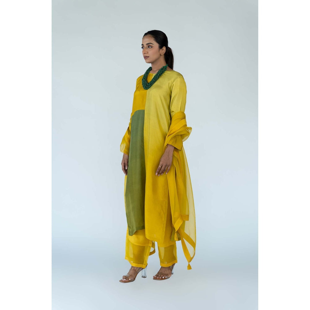 Meghna Panchmatia Mustard Ombre Kurta with Pants and Dupatta (Set of 3)