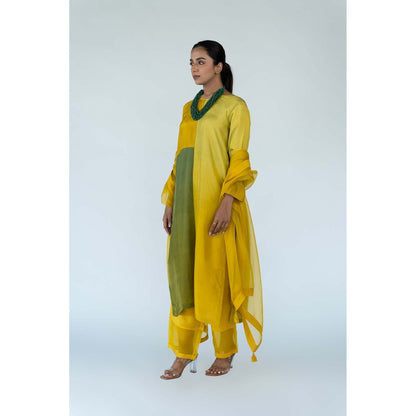 Meghna Panchmatia Mustard Ombre Kurta with Pants and Dupatta (Set of 3)