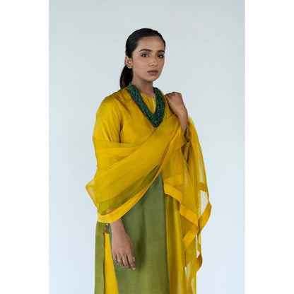 Meghna Panchmatia Mustard Ombre Kurta with Pants and Dupatta (Set of 3)