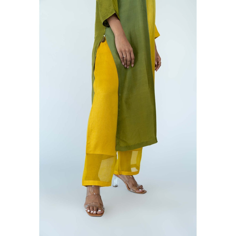 Meghna Panchmatia Mustard Ombre Kurta with Pants and Dupatta (Set of 3)