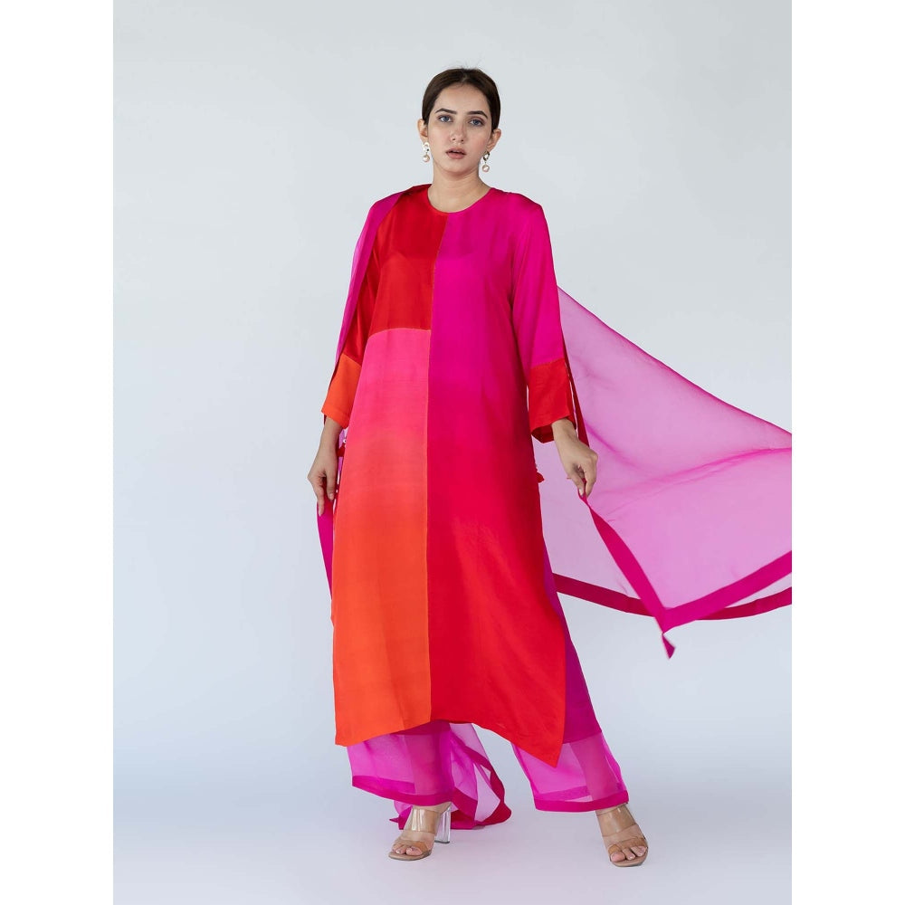Meghna Panchmatia Pink Ombre Kurta with Pants and Dupatta (Set of 3)