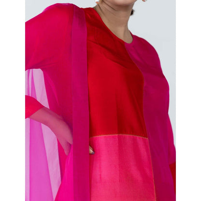 Meghna Panchmatia Pink Ombre Kurta with Pants and Dupatta (Set of 3)