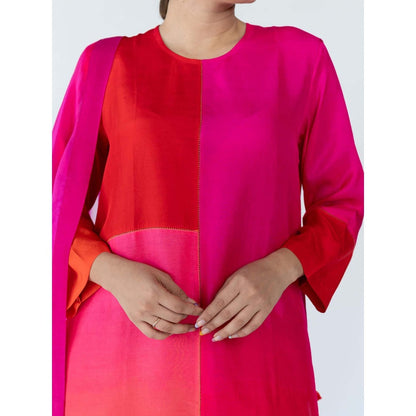 Meghna Panchmatia Pink Ombre Kurta with Pants and Dupatta (Set of 3)