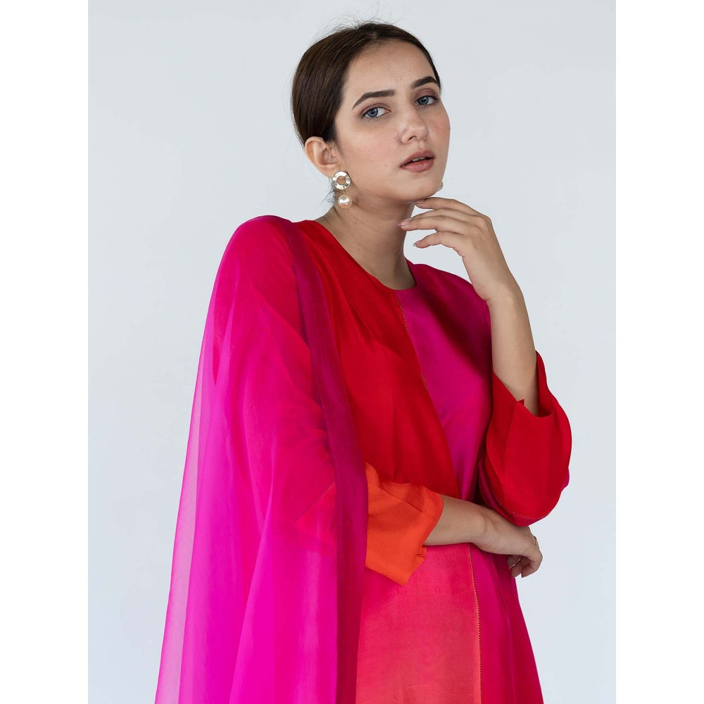 Meghna Panchmatia Pink Ombre Kurta with Pants and Dupatta (Set of 3)