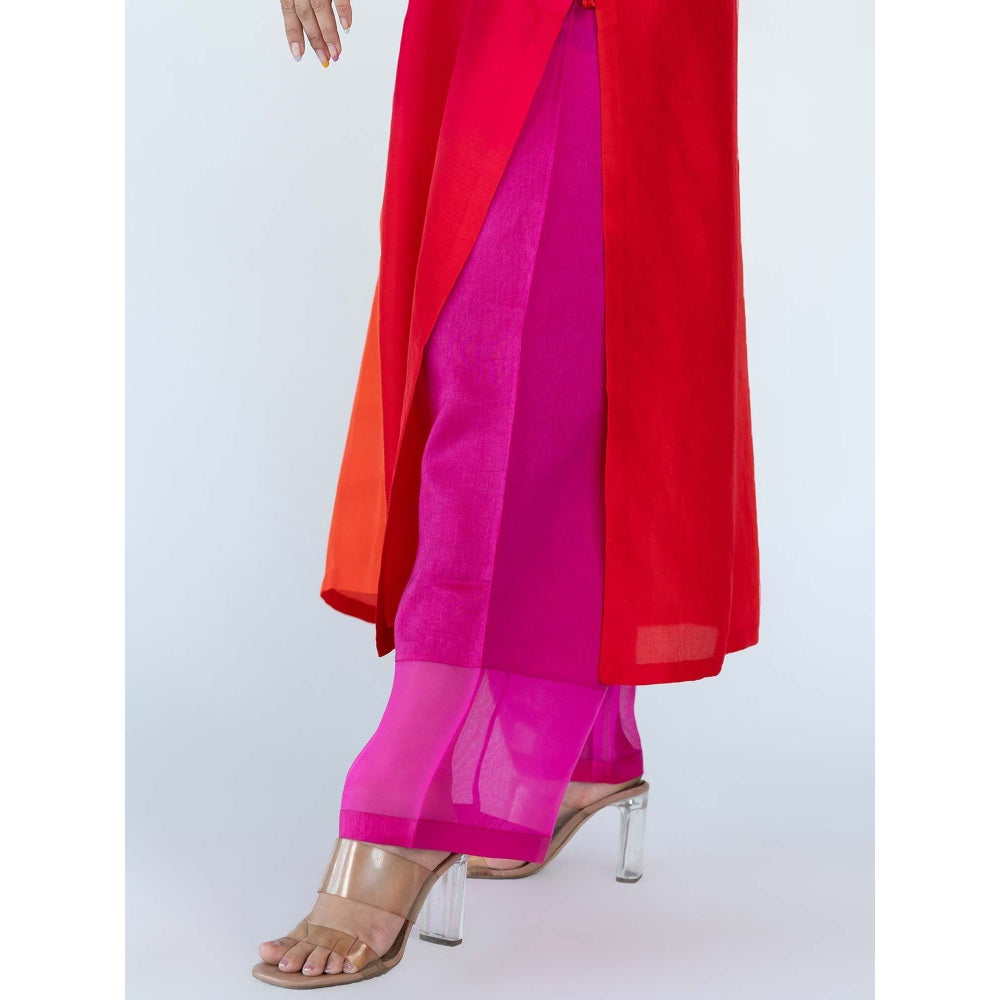 Meghna Panchmatia Pink Ombre Kurta with Pants and Dupatta (Set of 3)