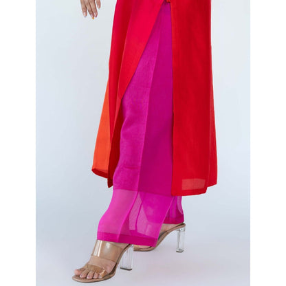 Meghna Panchmatia Pink Ombre Kurta with Pants and Dupatta (Set of 3)