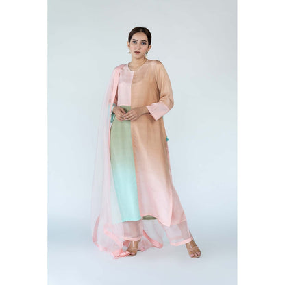 Meghna Panchmatia Beige Ombre Kurta with Pants and Dupatta (Set of 3)