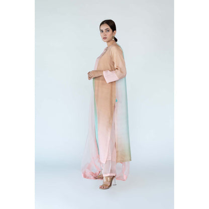 Meghna Panchmatia Beige Ombre Kurta with Pants and Dupatta (Set of 3)