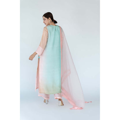 Meghna Panchmatia Beige Ombre Kurta with Pants and Dupatta (Set of 3)