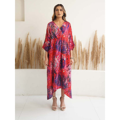 Meghna Panchmatia Red Abstract Antifit Midi Dress