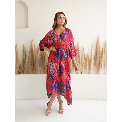 Meghna Panchmatia Red Abstract Antifit Midi Dress