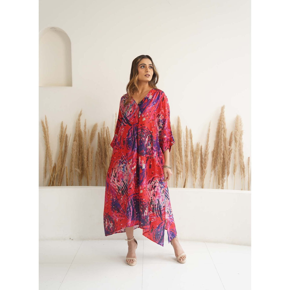 Meghna Panchmatia Red Abstract Antifit Midi Dress