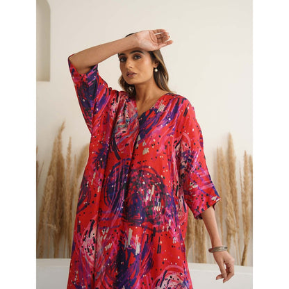 Meghna Panchmatia Red Abstract Antifit Midi Dress