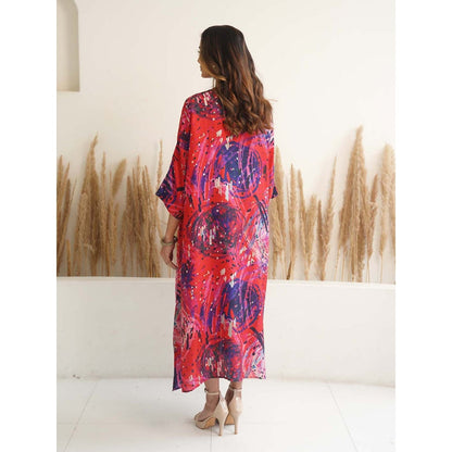 Meghna Panchmatia Red Abstract Antifit Midi Dress