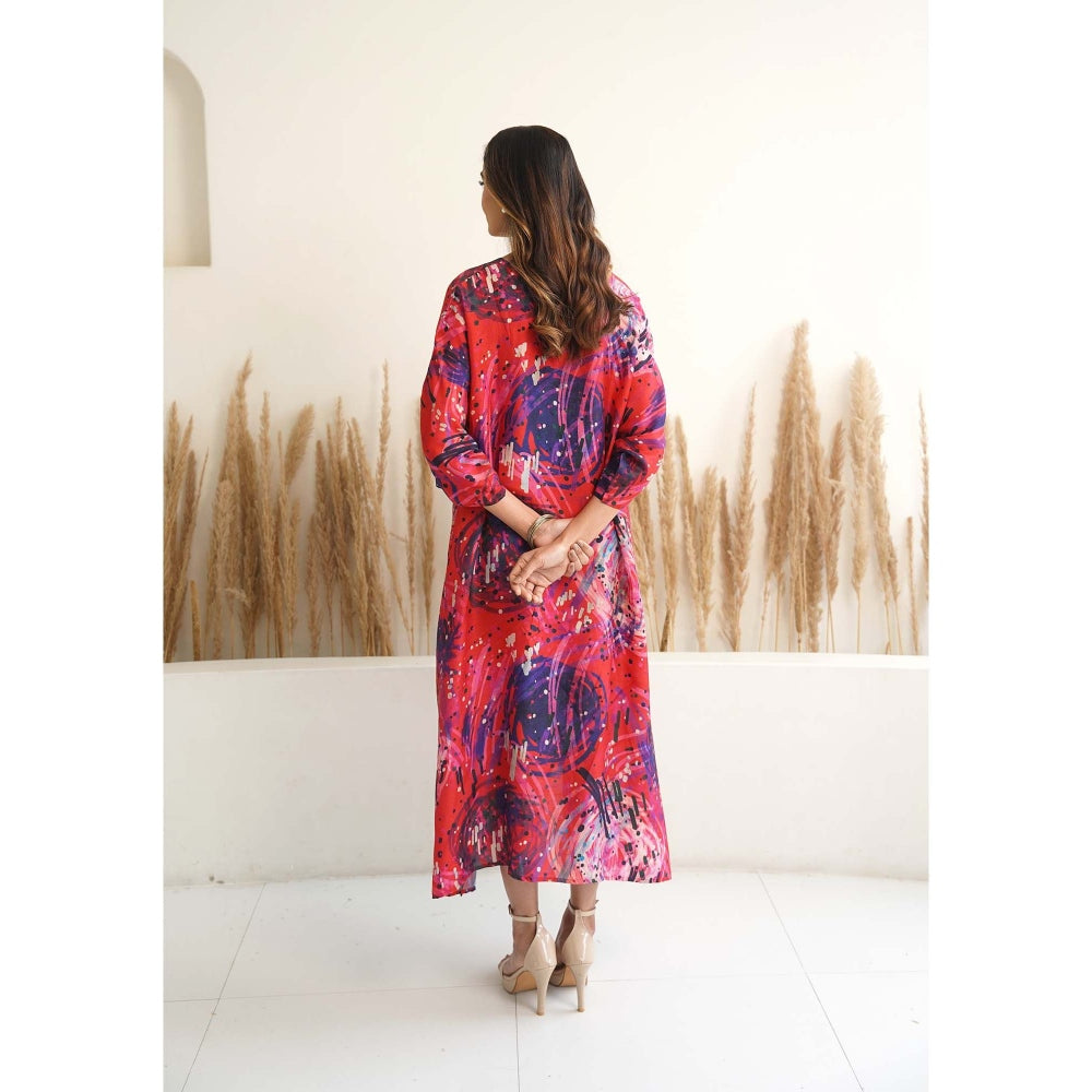 Meghna Panchmatia Red Abstract Antifit Midi Dress