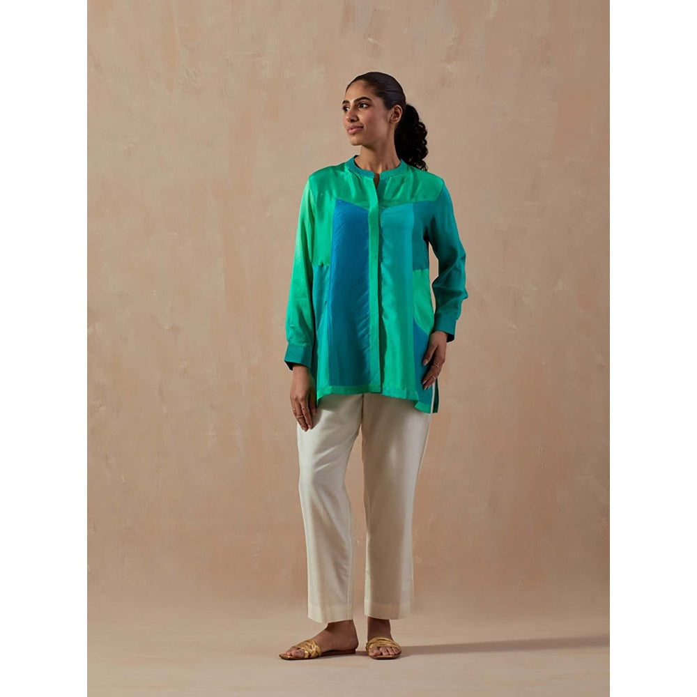 Meghna Panchmatia Green Ombre Colour Blocked Shirt
