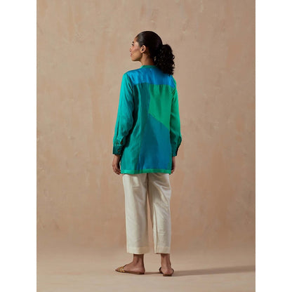 Meghna Panchmatia Green Ombre Colour Blocked Shirt