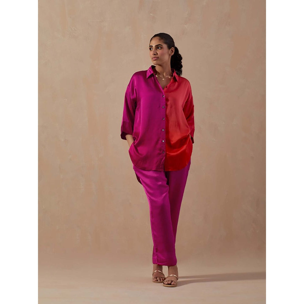 Meghna Panchmatia Pink Ombre Satin Shirt with Pant (Set of 2)