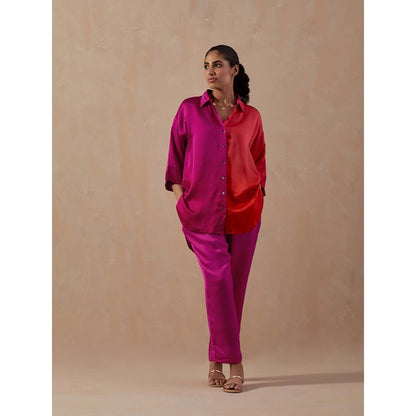 Meghna Panchmatia Pink Ombre Satin Shirt with Pant (Set of 2)