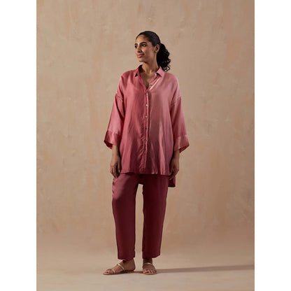 Meghna Panchmatia Mauve Ombre Satin Shirt with Pants (Set of 2)