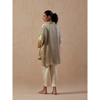 Meghna Panchmatia Ivory Ombre Satin Shirt with Pants (Set of 2)