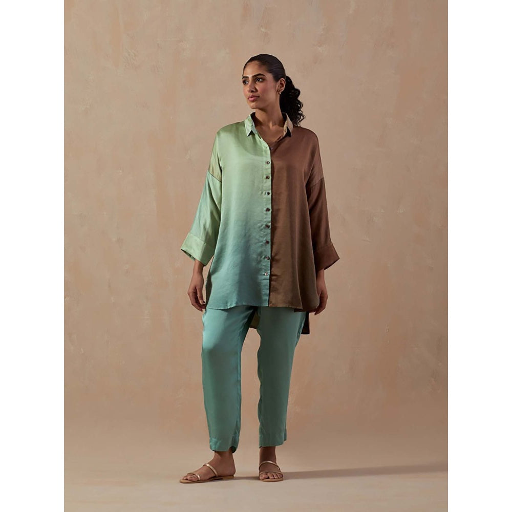 Meghna Panchmatia Blue Ombre Satin Shirt with Pants (Set of 2)