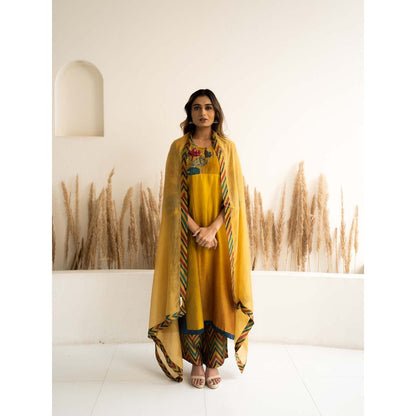Meghna Panchmatia Yellow Kurta with Dupatta and Pant (Set of 3)