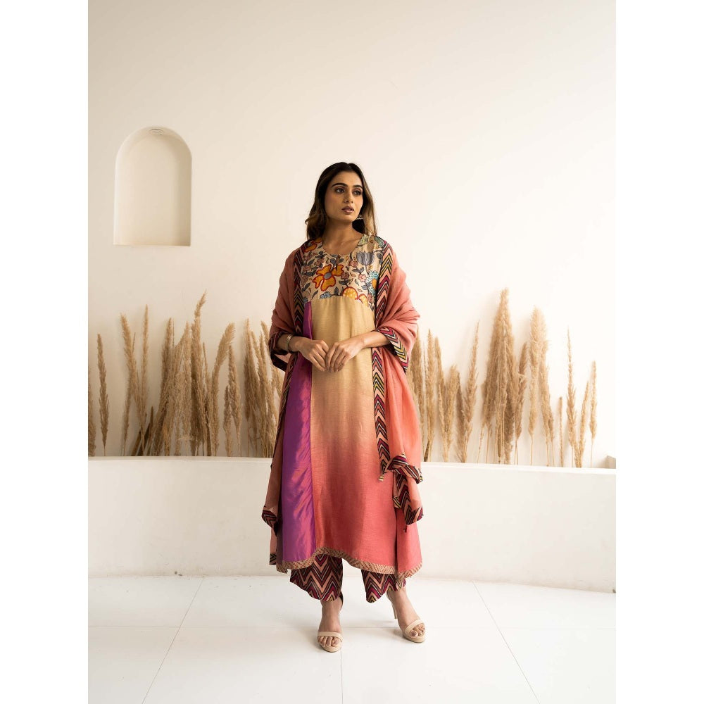 Meghna Panchmatia Beige Kurta Set with Dupatta and Pant (Set of 3)