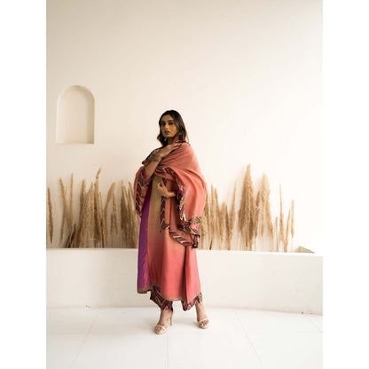 Meghna Panchmatia Beige Kurta Set with Dupatta and Pant (Set of 3)