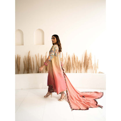 Meghna Panchmatia Beige Kurta Set with Dupatta and Pant (Set of 3)