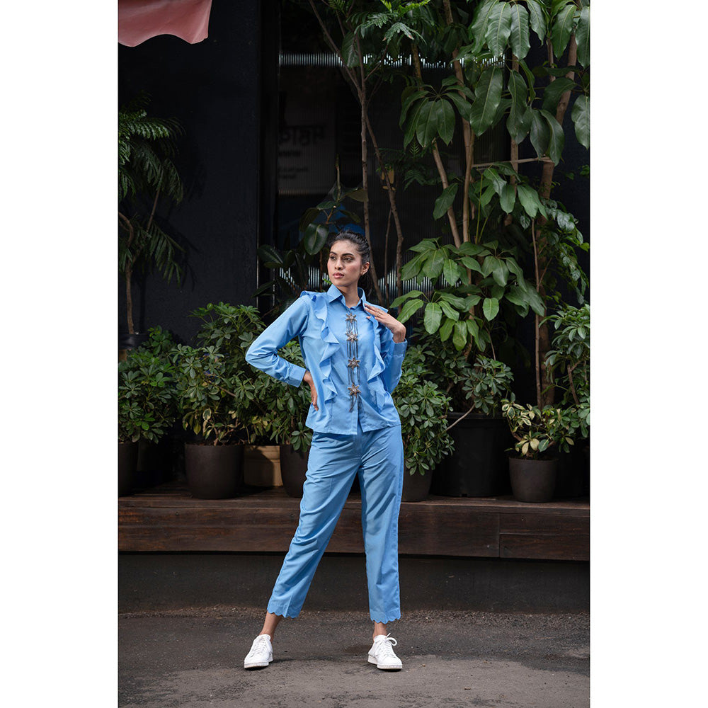 MEHAK MURPANA Azure Blue Embellished Co Ord (Set of 2)