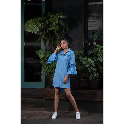 MEHAK MURPANA Azure Blue Shirt Dress for Women