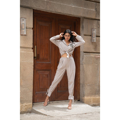 MEHAK MURPANA Taupe Embellished Co Ord (Set of 2)