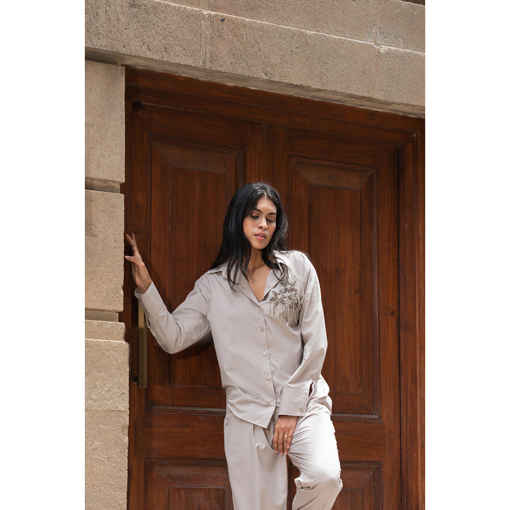 MEHAK MURPANA Taupe Embellished Co Ord (Set of 2)