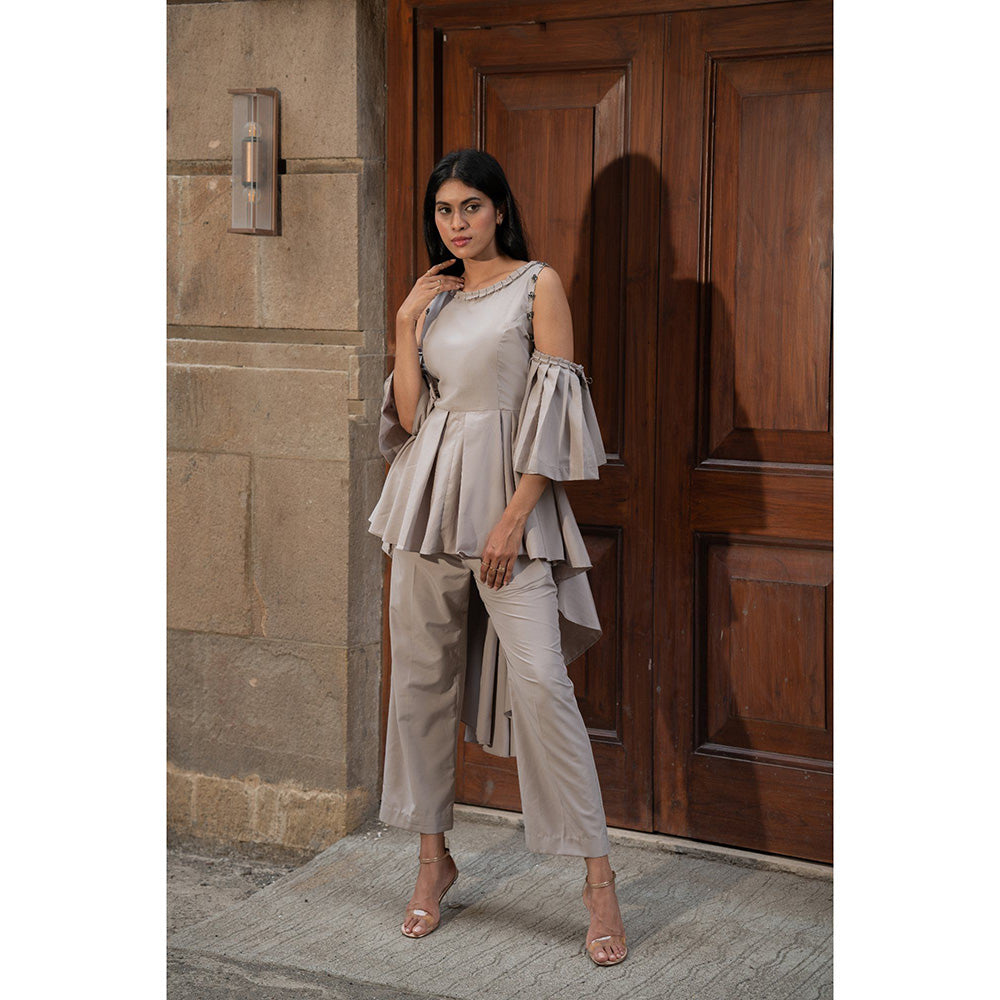 MEHAK MURPANA Taupe Hi Low Top for Women