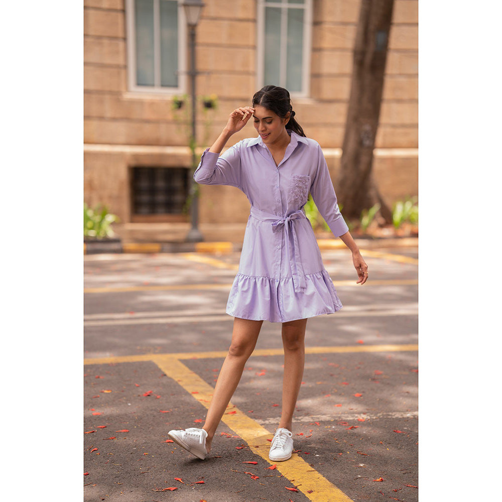 MEHAK MURPANA Lavender Shirt Dress with Belt for Women (Set of 2)