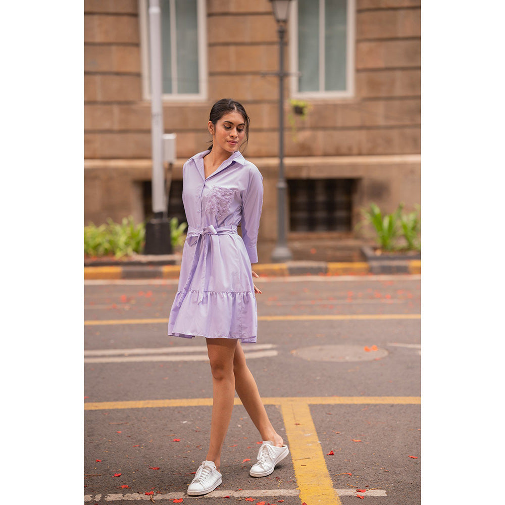 MEHAK MURPANA Lavender Shirt Dress with Belt for Women (Set of 2)