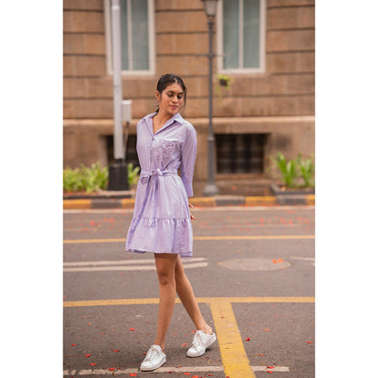 MEHAK MURPANA Lavender Shirt Dress with Belt for Women (Set of 2)