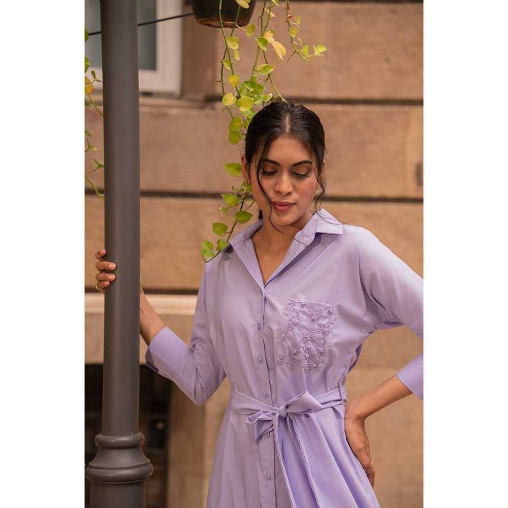 MEHAK MURPANA Lavender Shirt Dress with Belt for Women (Set of 2)