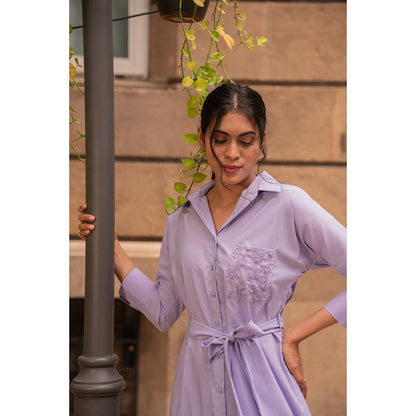 MEHAK MURPANA Lavender Shirt Dress with Belt for Women (Set of 2)