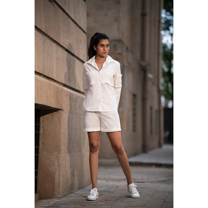 MEHAK MURPANA Solid White Co Ord (Set of 2)