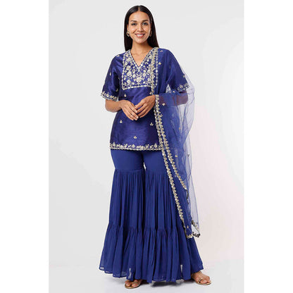 MEHAK MURPANA Royal Blue Kurta and Sharara with Dupatta (Set of 3)