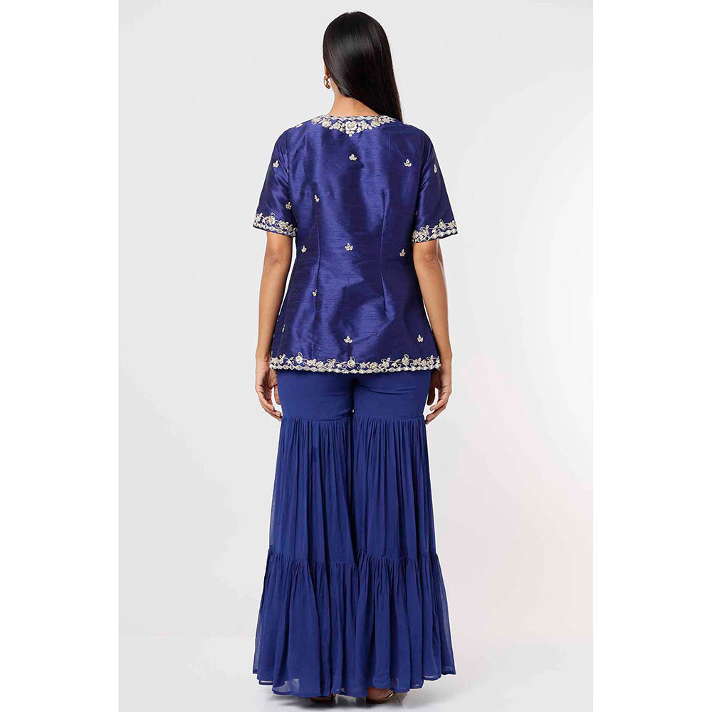 MEHAK MURPANA Royal Blue Kurta and Sharara with Dupatta (Set of 3)