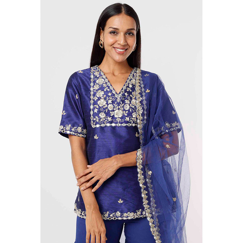 MEHAK MURPANA Royal Blue Kurta and Sharara with Dupatta (Set of 3)