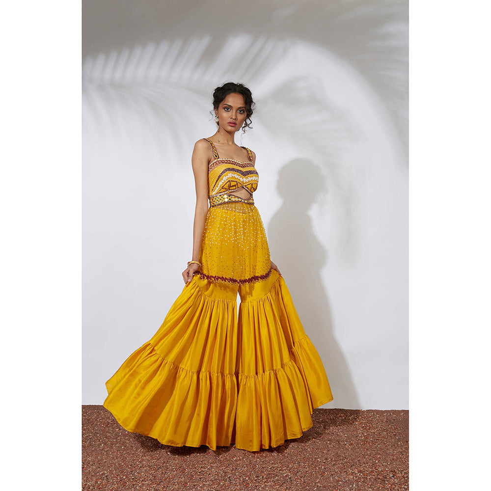 MEHAK MURPANA Yellow Sharara with Embroidered Kurti (Set of 2)