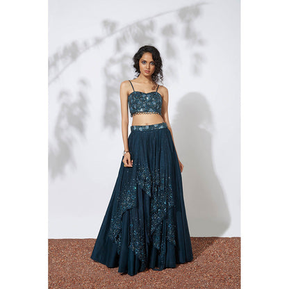 MEHAK MURPANA Teal 32 Panels Embroidered Lehenga with Blouse (Set of 2)