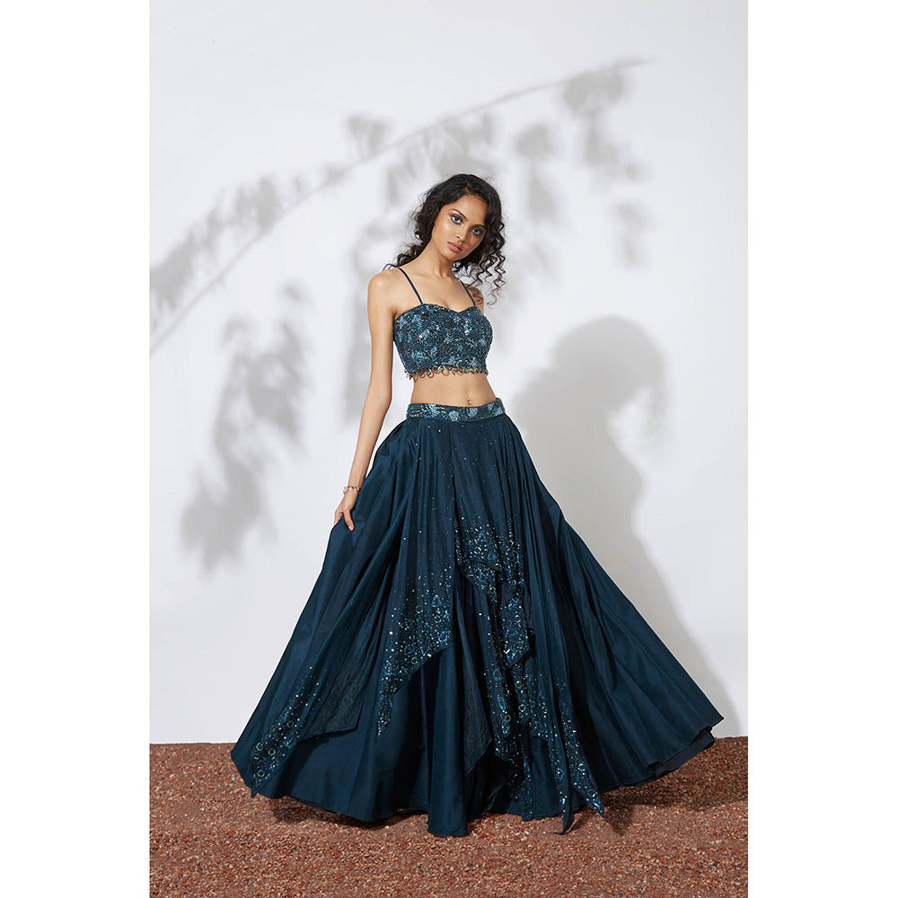 MEHAK MURPANA Teal 32 Panels Embroidered Lehenga with Blouse (Set of 2)