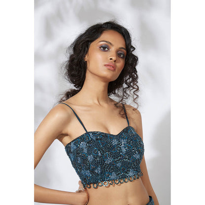 MEHAK MURPANA Teal 32 Panels Embroidered Lehenga with Blouse (Set of 2)